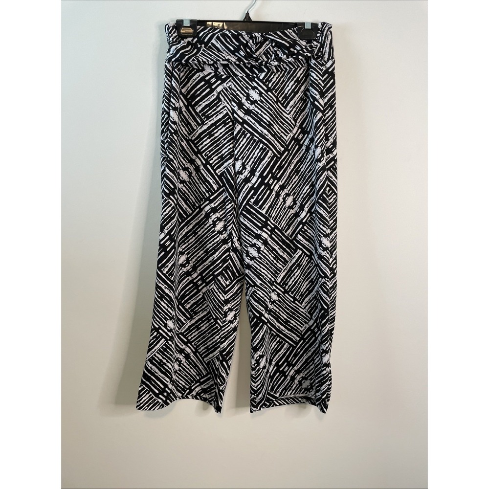 Notations PM Black White Abstract Print Pull On Cropped Wide Leg Pants
